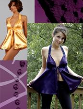 Charmeuse Halter Flyaway Babydoll with Lace and Satin Bow Tie