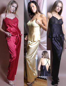 Charmeuse Camisole Pajamas with Stretch Lace and Criss-Cross V-Back