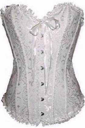 White Satin Corset with Ruffled Trim and bow at bust