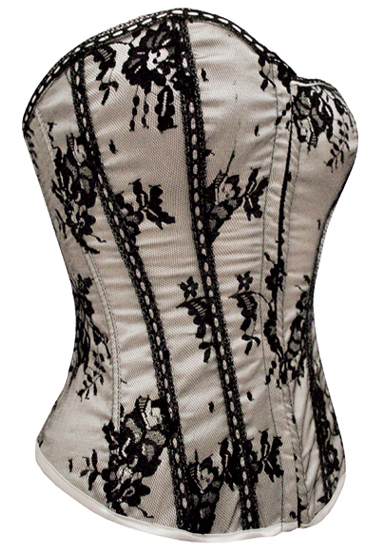 Black lace corset over white satin - giving a silver like allure S-6X