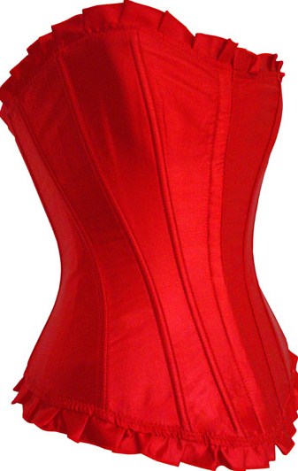 Solid Ruby Red Satin Corset with Ruffled Trim 2-26 dress size